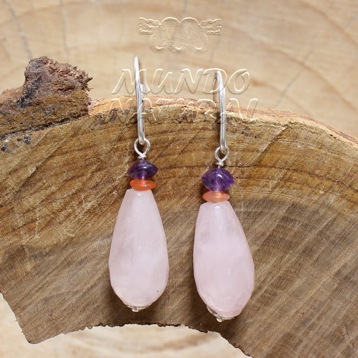 Pendientes Cuarzo Rosa Facetado