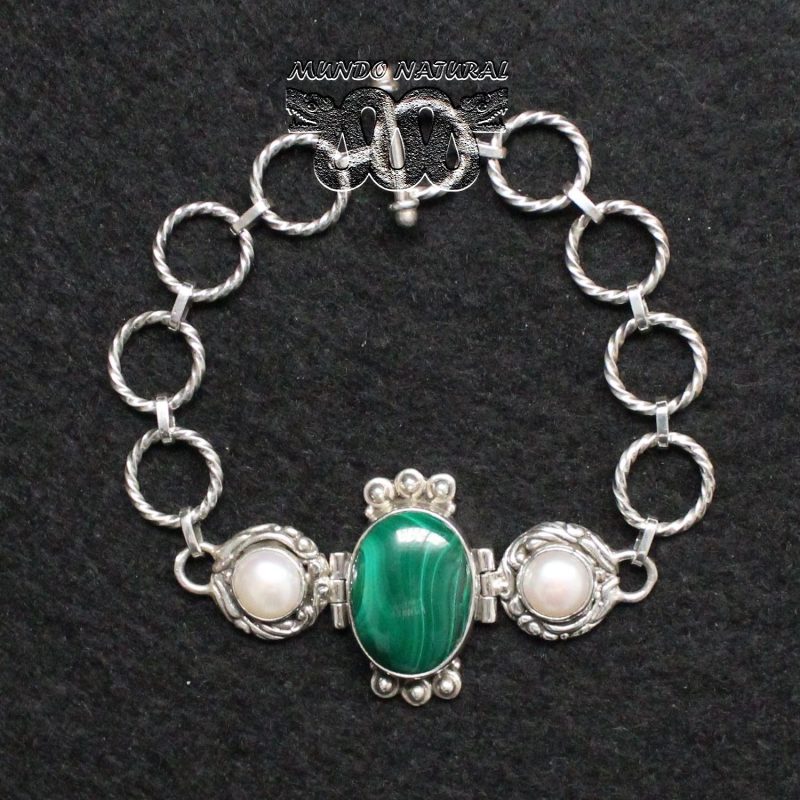 Pulsera Malaquita Perlas