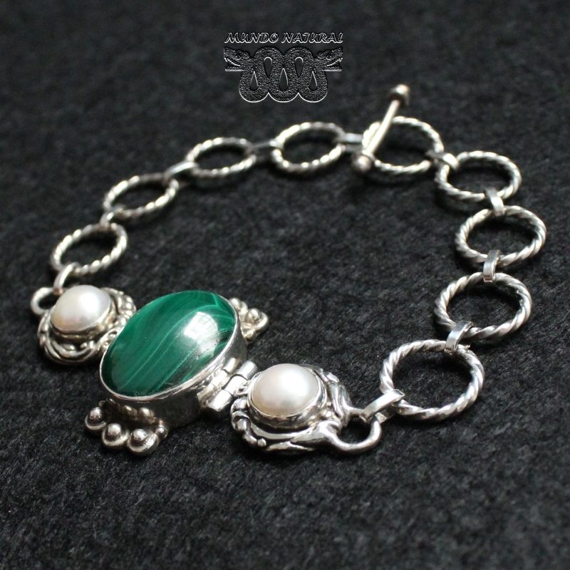 Pulsera Malaquita Perlas