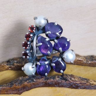 Anillo Amatista, Perlas y Granates