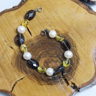 Pulsera Cuarzo Ahumado, Citrino y Perlas