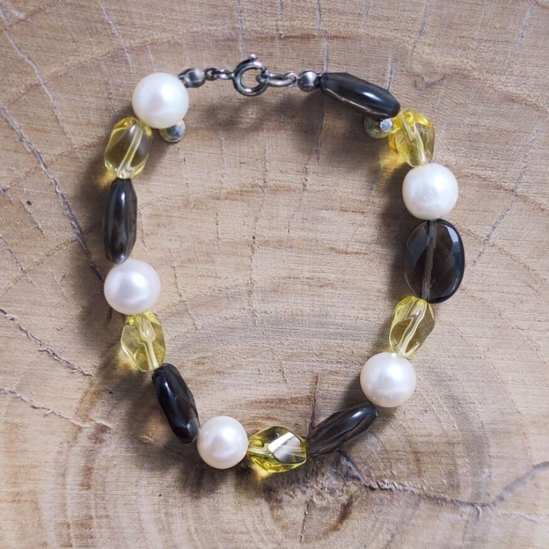 Pulsera Cuarzo Ahumado, Citrino y Perlas Pulsera Cuarzo Ahumado, Citrino y Perlas