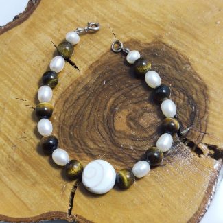 Pulsera Ojo de Tigre y Perlas