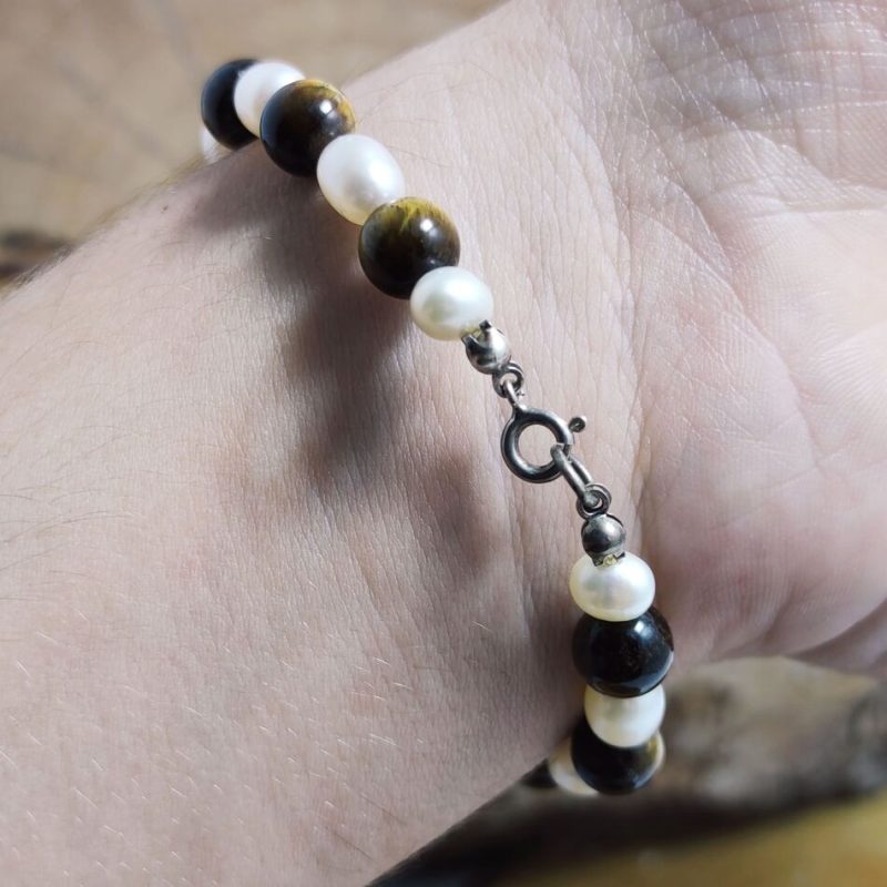 Pulsera Ojo de Tigre y Perlas