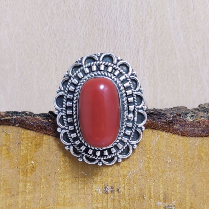 Anillo Coral Rojo Tibetano Mandala