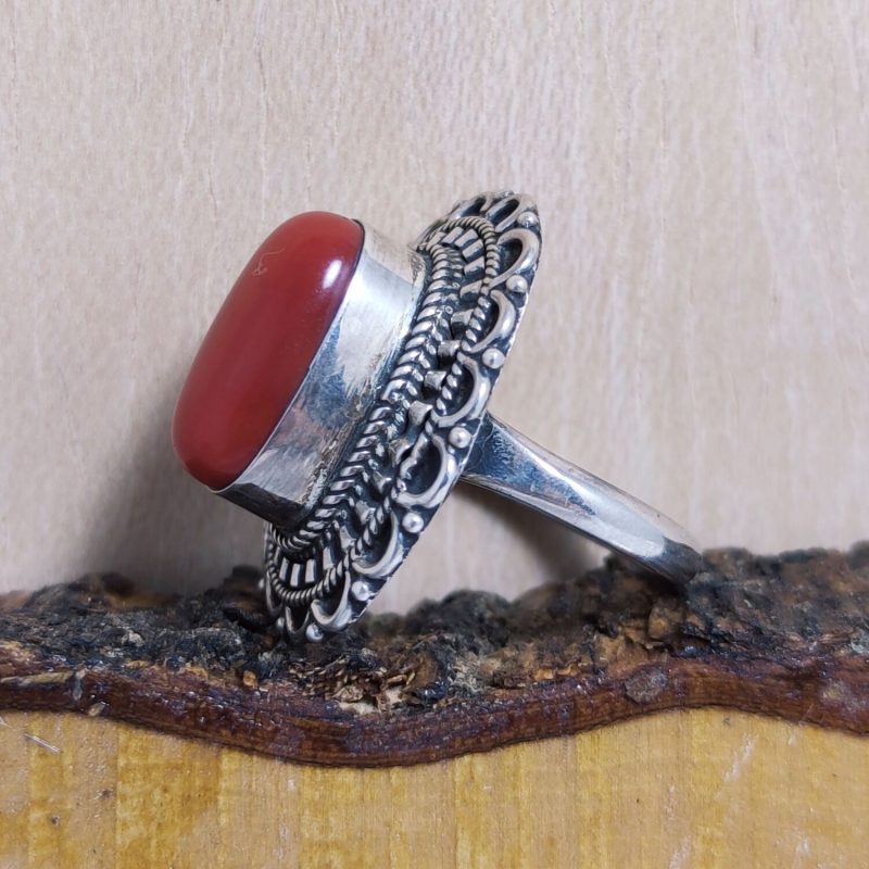 Anillo Coral Rojo Tibetano Mandala