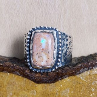 Anillo Ópalo Fuego Cuadrado