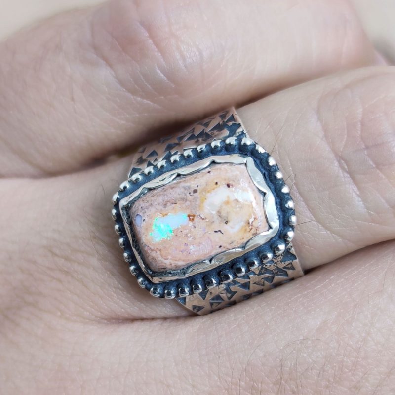 Anillo Ópalo Fuego Cuadrado