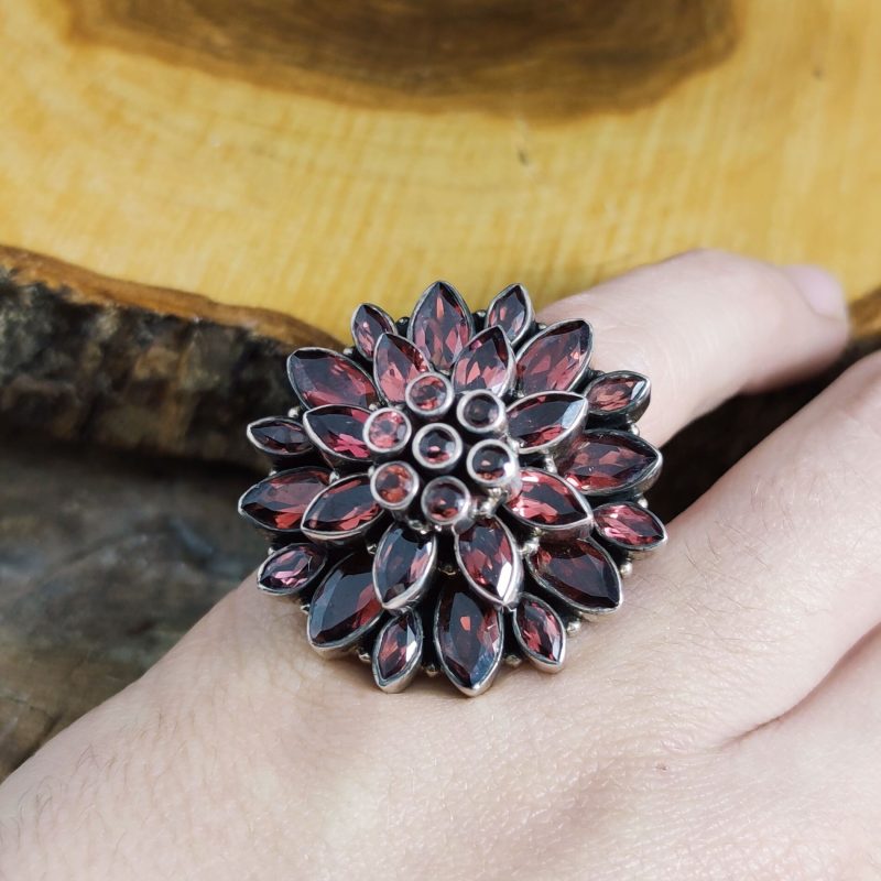 Anillo Granate Flor Anillo Granate Flor