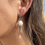 Pendientes Perlas, Aguamarina, Morganita y Pirita