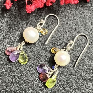 Pendientes Perlas, Amatista, Peridoto, Citrino, Rubelita y Apatito