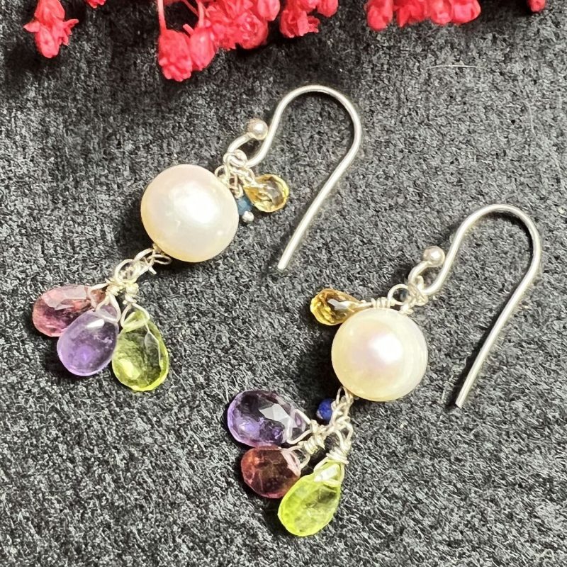 Pendientes Perlas, Amatista, Peridoto, Citrino, Rubelita y Apatito