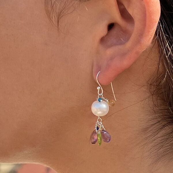 Pendientes Perlas, Amatista, Peridoto, Citrino, Rubelita y Apatito