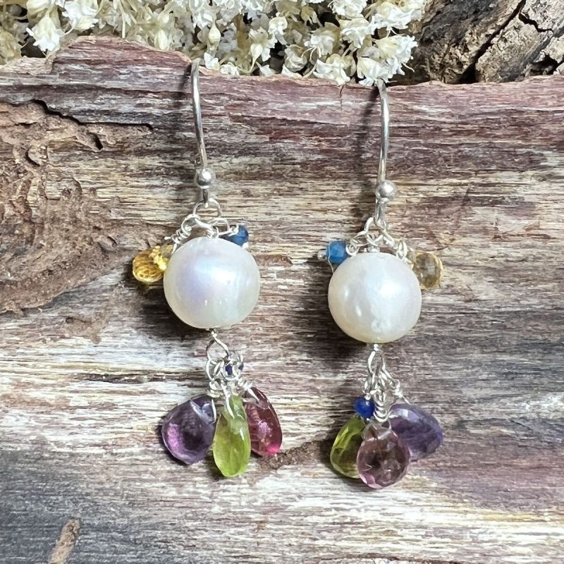 Pendientes Perlas, Amatista, Peridoto, Citrino, Rubelita y Apatito