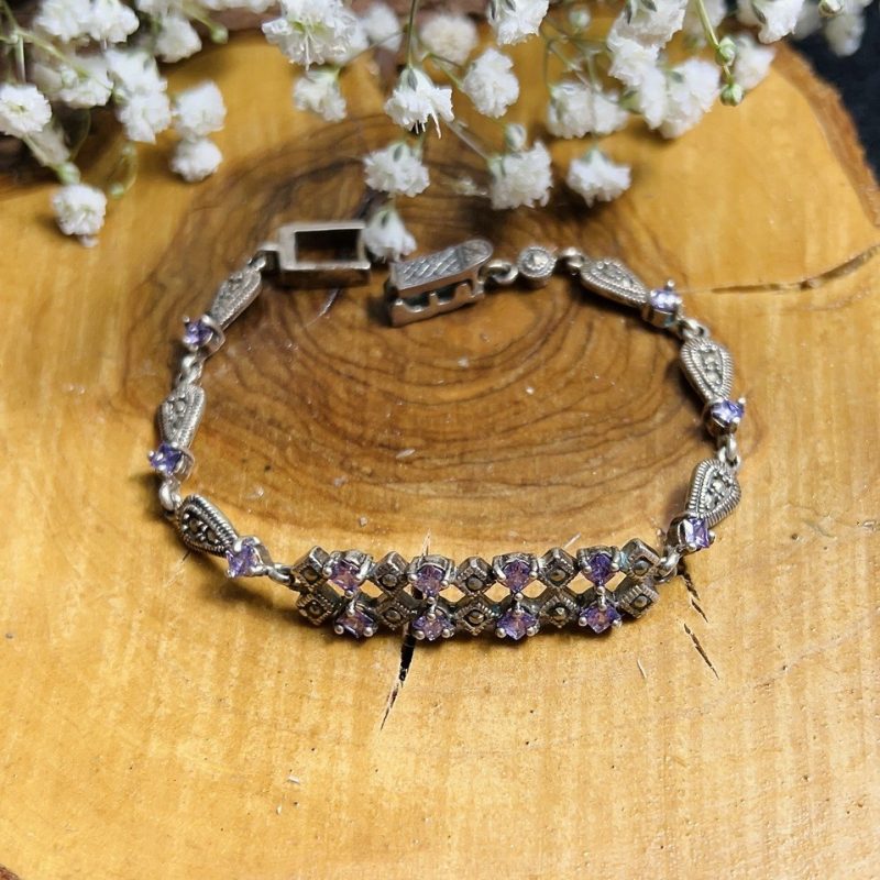Pulsera Marquesitas y Circonita Lila