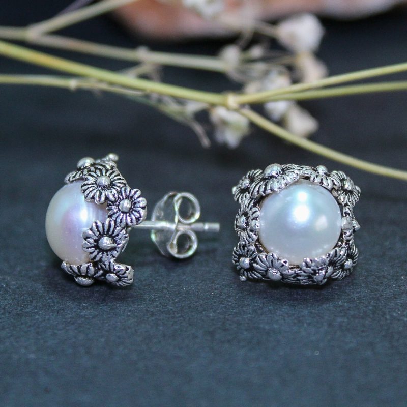 Pendientes Perlas Flores