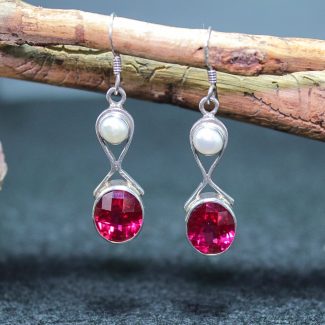 Pendientes Perlas y Circonita Roja