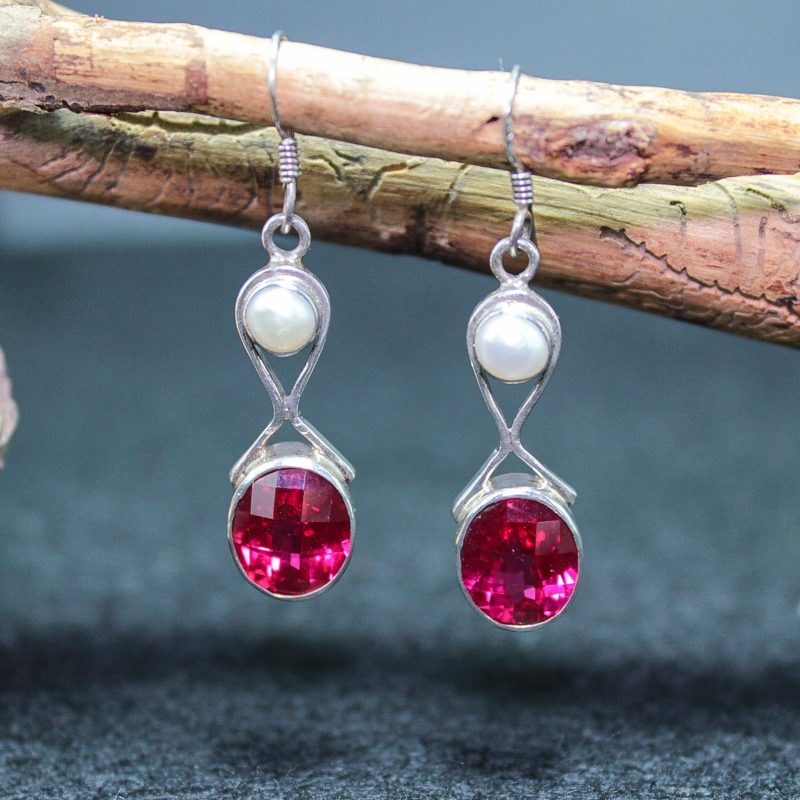 Pendientes Perlas y Circonita Roja Pendientes Perlas y Circonita Roja