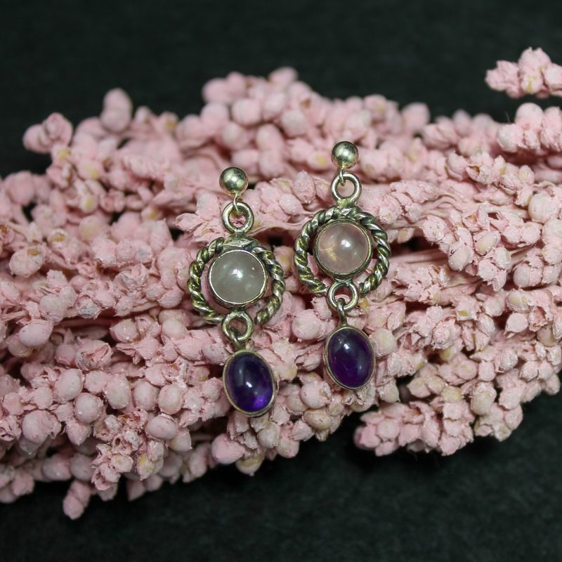 Pendientes Cuarzo Rosa y Amatista Pendientes Cuarzo Rosa y Amatista