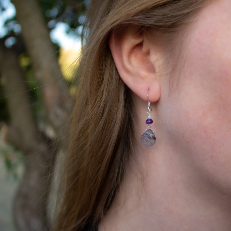 Pendientes Fluorita, Amatista y Amazonita