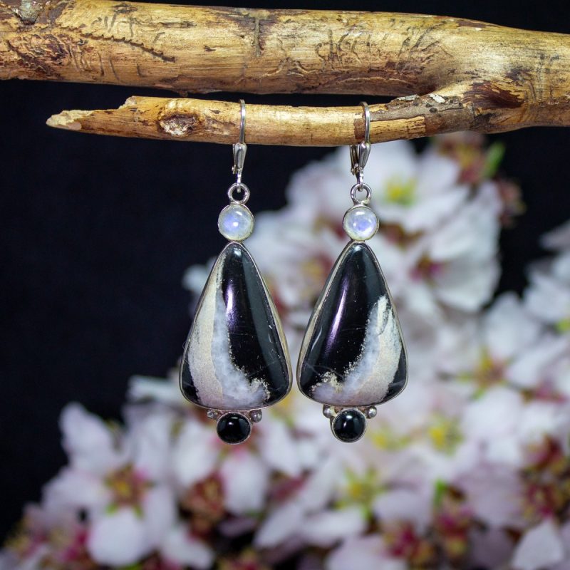 Pendientes Agata Negra y Piedra de Luna Pendientes Agata Negra y Piedra de Luna