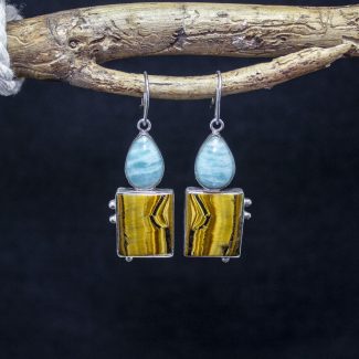 Pendientes Ojo de Tigre y Amazonita
