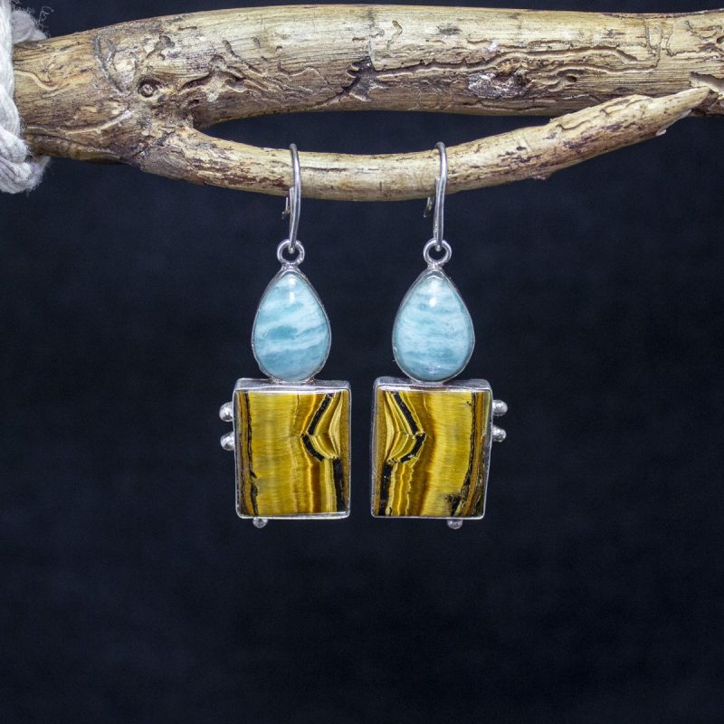 Pendientes Ojo de Tigre y Amazonita Pendientes Ojo de Tigre y Amazonita