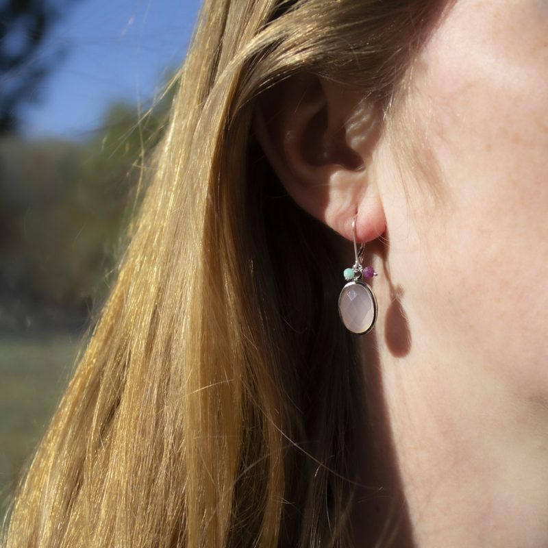 Pendientes Cuarzo Rosa con Rubí y Amazonita Pendientes Cuarzo Rosa con Rubí y Amazonita