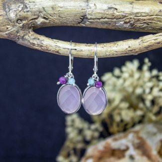 Pendientes Cuarzo Rosa con Rubí y Amazonita