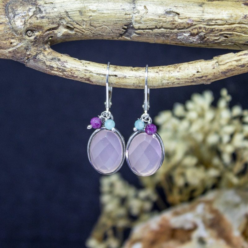 Pendientes Cuarzo Rosa con Rubí y Amazonita Pendientes Cuarzo Rosa con Rubí y Amazonita