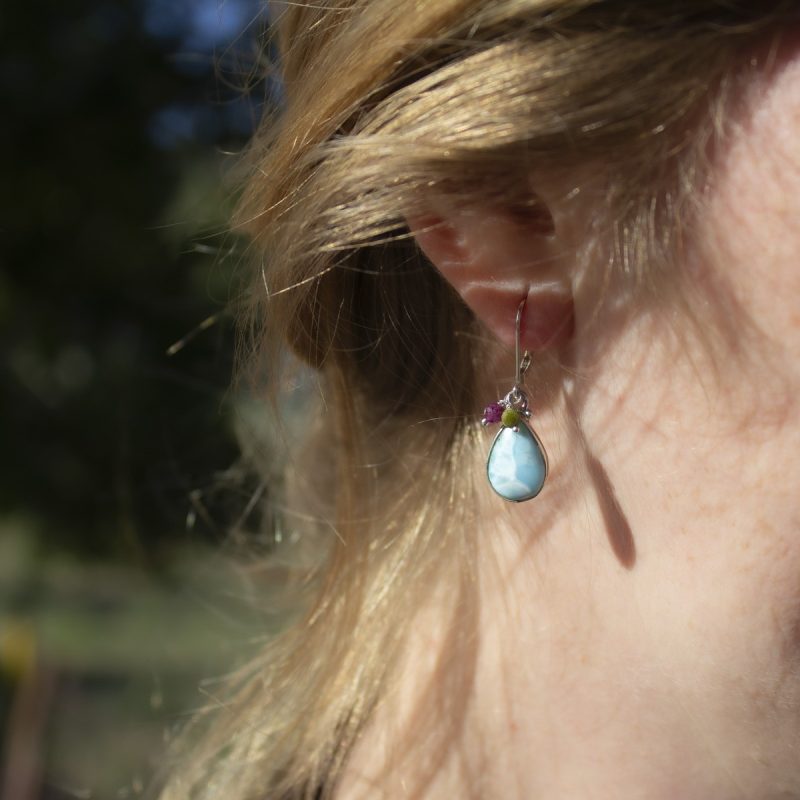 Pendientes Larimar con Turmalina Multicolor