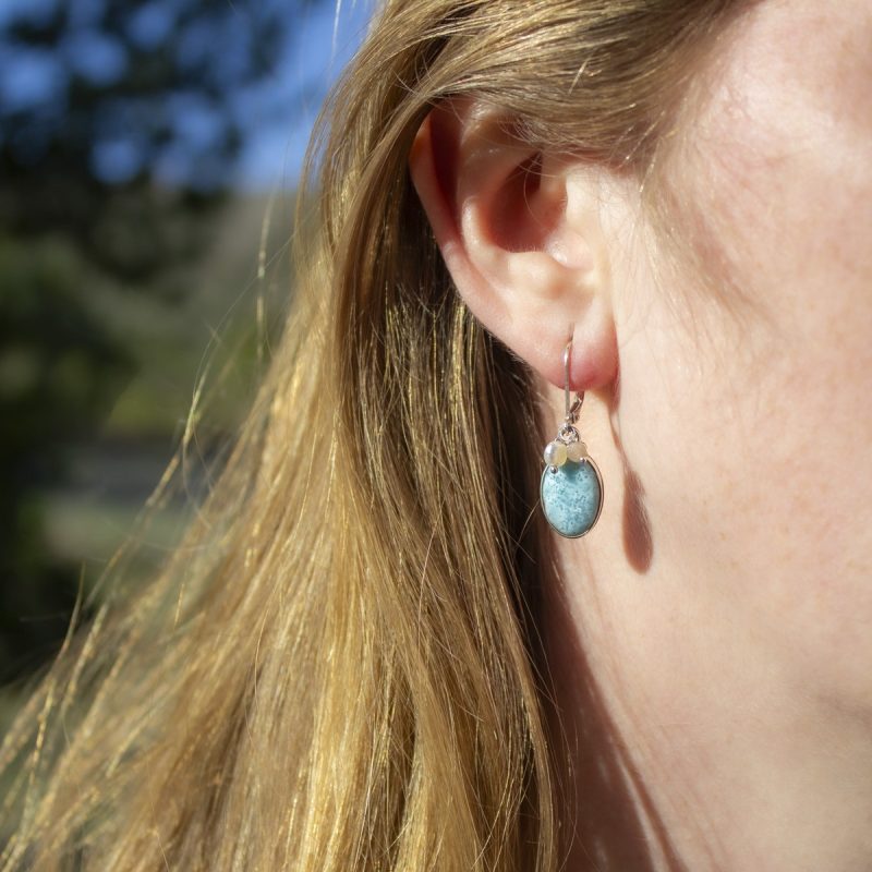 Pendientes Larimar con Piedra de Sol y Perla Pendientes Larimar con Piedra de Sol y Perla