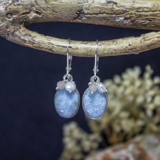 Pendientes Larimar con Piedra de Sol y Perla