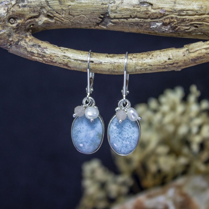 Pendientes Larimar con Piedra de Sol y Perla Pendientes Larimar con Piedra de Sol y Perla