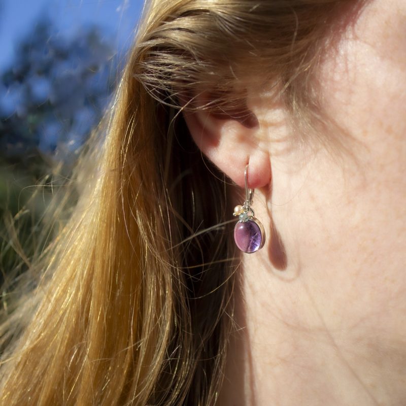 Pendientes Amatista con Fluorita y Perla