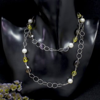 Collar Citrino, Cuarzo Ahumado y Perlas