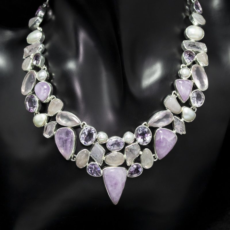 Collar Minerales Kunzita, Perla y Amatista Collar Minerales Kunzita, Perla y Amatista