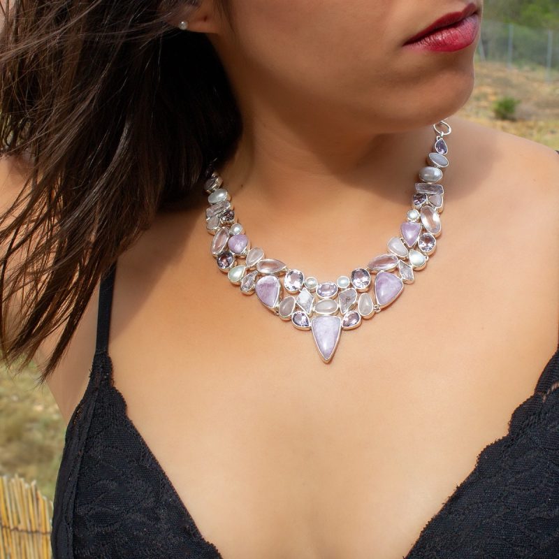 Collar Minerales Kunzita, Perla y Amatista Collar Minerales Kunzita, Perla y Amatista
