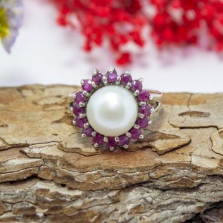Anillo rubi y perla